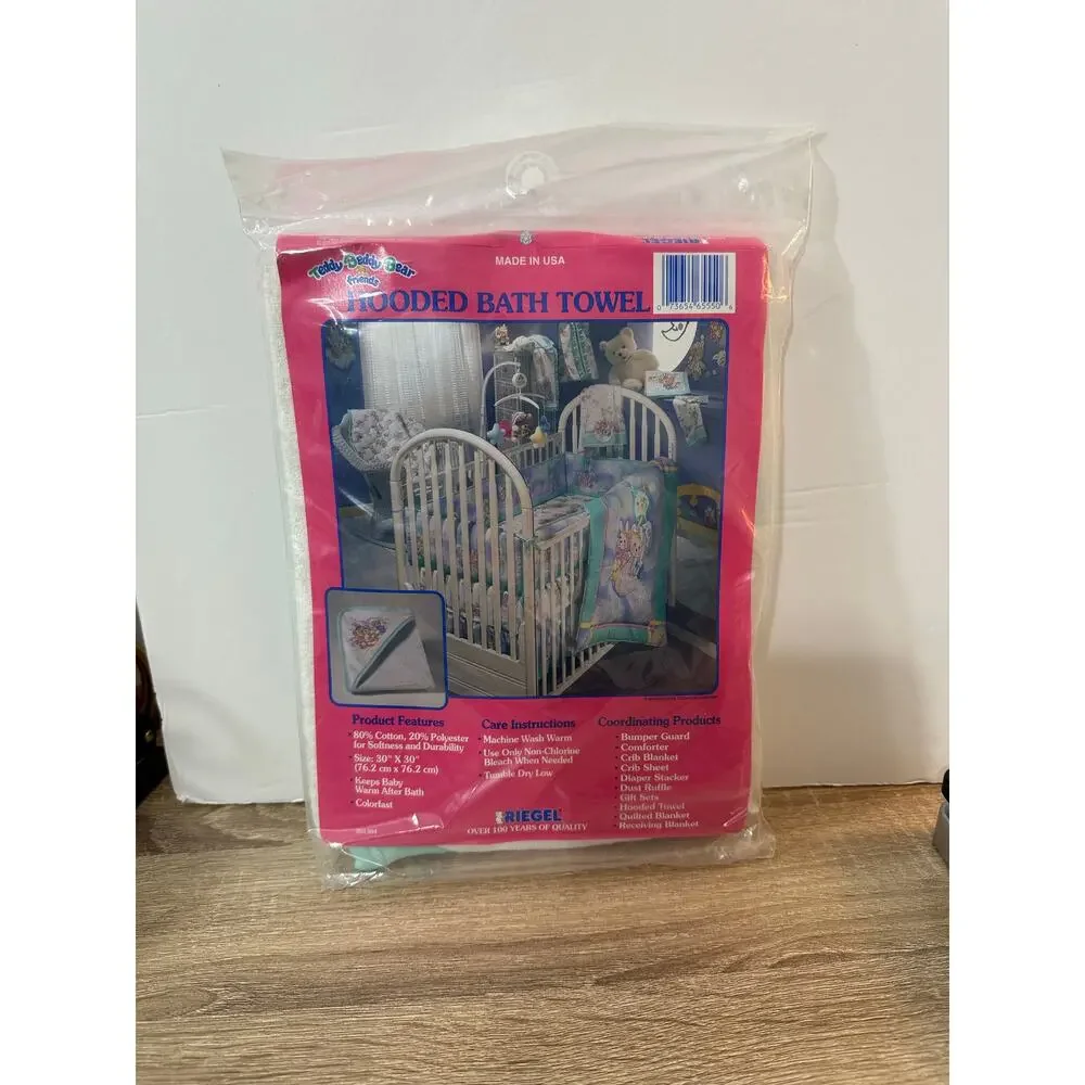 Vintage RIEGEL Hooded Bath Towel Teddy Beddy Bear 30x30 New‎ Sealed Baby USA